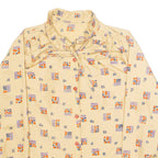 Womens Printed Blouse Beige High Neck Long Sleeve Crazy Pattern M