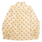 Womens Printed Blouse Beige High Neck Long Sleeve Crazy Pattern M