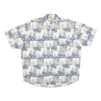 NATURAL ISSUE Mens Blue & Cream Cotton Blend Short Sleeve Shirt L Casual Summer