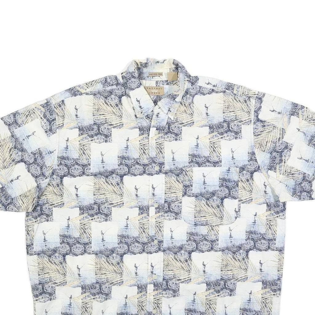 NATURAL ISSUE Mens Blue & Cream Cotton Blend Short Sleeve Shirt L Casual Summer
