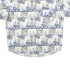 NATURAL ISSUE Mens Blue & Cream Cotton Blend Short Sleeve Shirt L Casual Summer