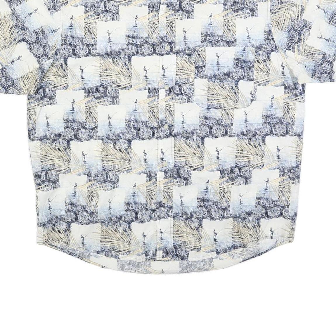 NATURAL ISSUE Mens Blue & Cream Cotton Blend Short Sleeve Shirt L Casual Summer