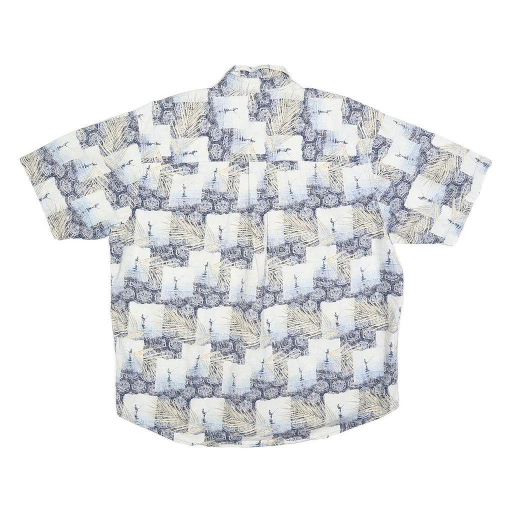 NATURAL ISSUE Mens Blue & Cream Cotton Blend Short Sleeve Shirt L Casual Summer