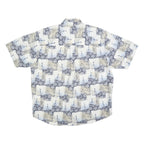 NATURAL ISSUE Mens Blue & Cream Cotton Blend Short Sleeve Shirt L Casual Summer