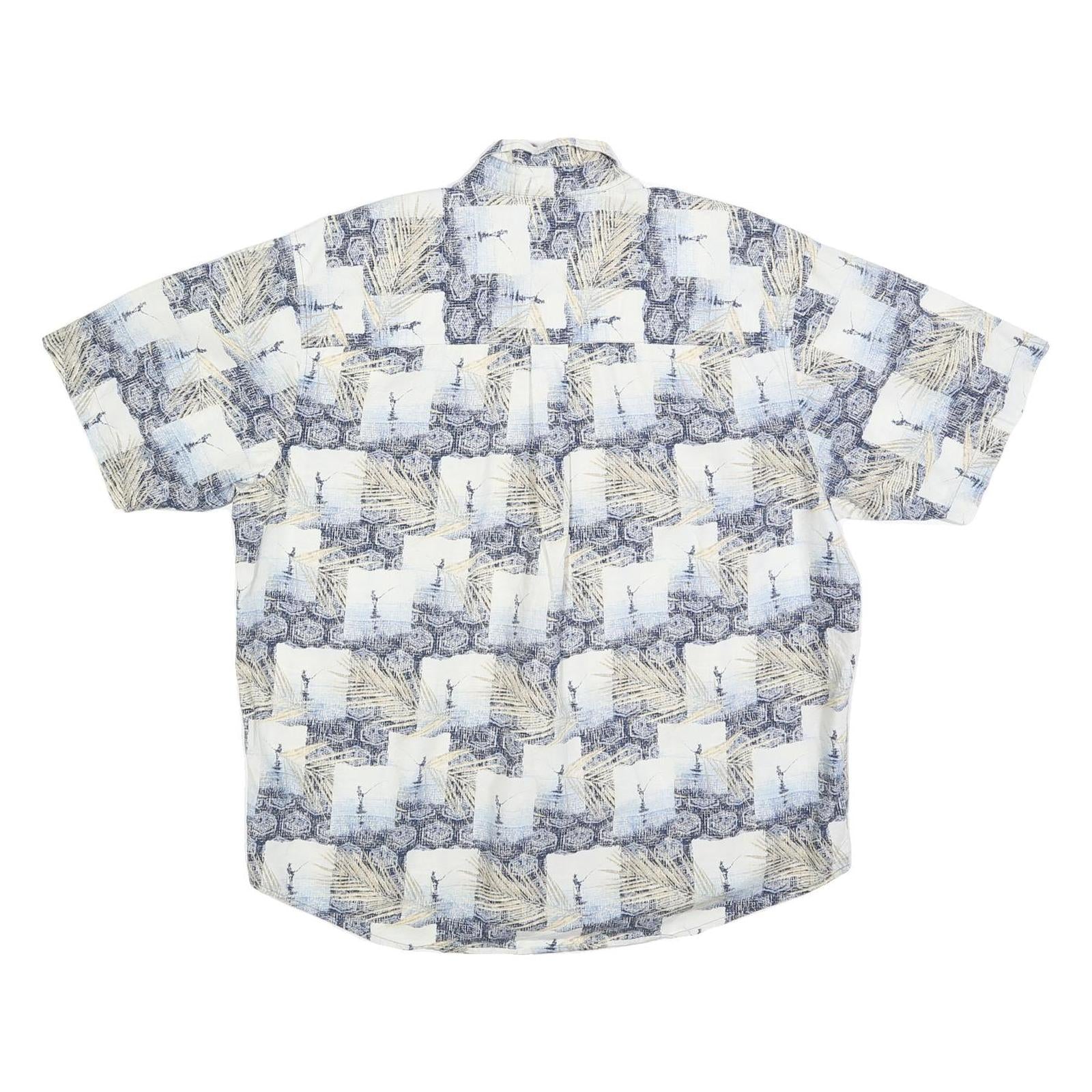 NATURAL ISSUE Mens Blue & Cream Cotton Blend Short Sleeve Shirt L Casual Summer