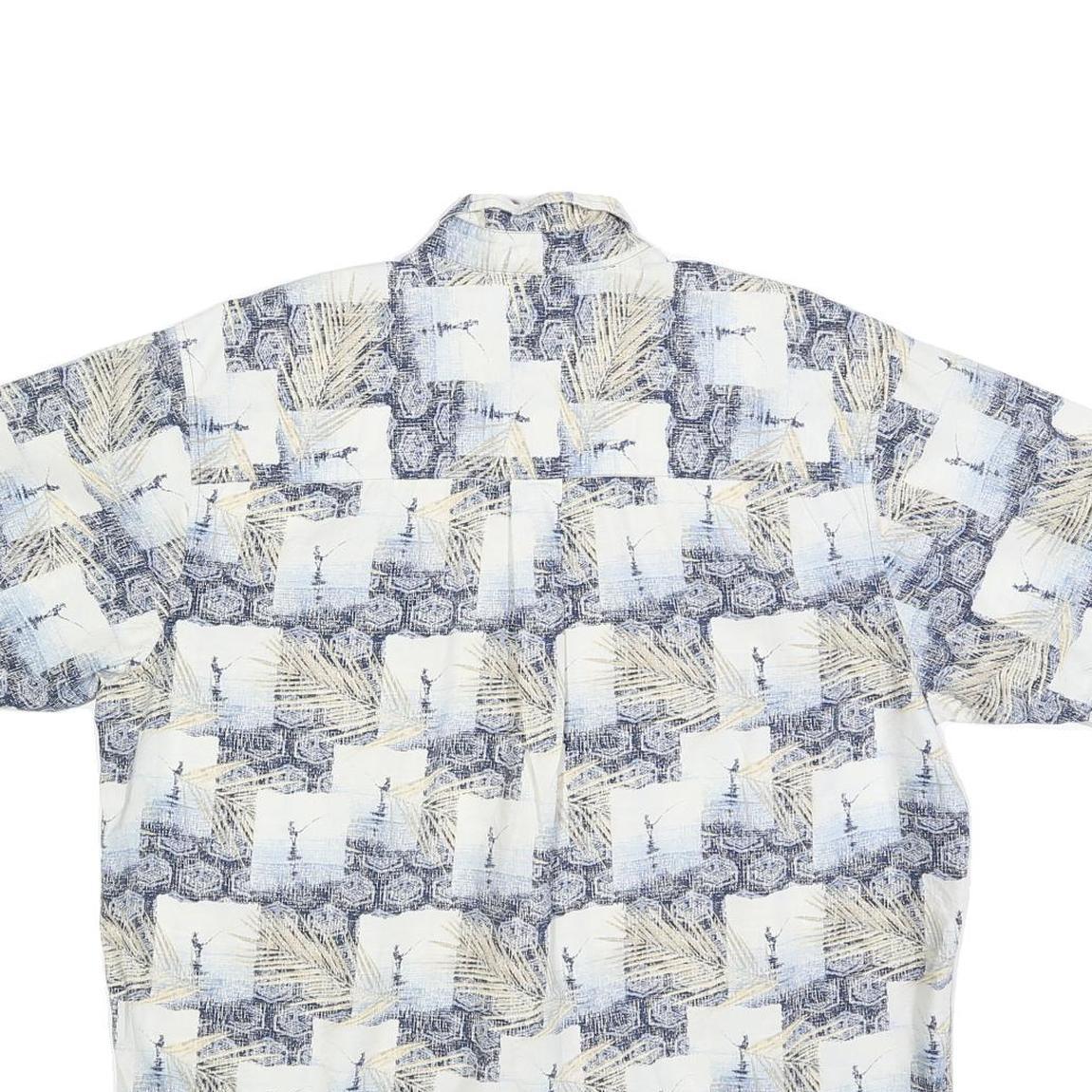 NATURAL ISSUE Mens Blue & Cream Cotton Blend Short Sleeve Shirt L Casual Summer