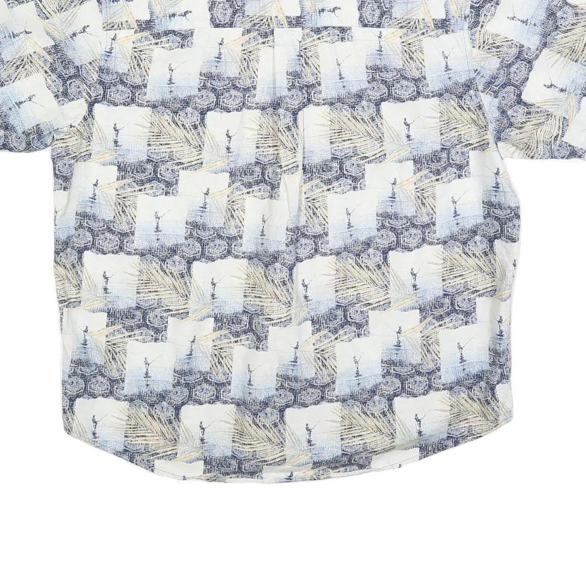 NATURAL ISSUE Mens Blue & Cream Cotton Blend Short Sleeve Shirt L Casual Summer