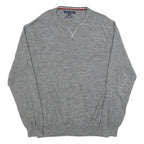 TOMMY HILFIGER Mens Grey Cotton Blend Patterned Crew Neck Basic Knit XL Jumper