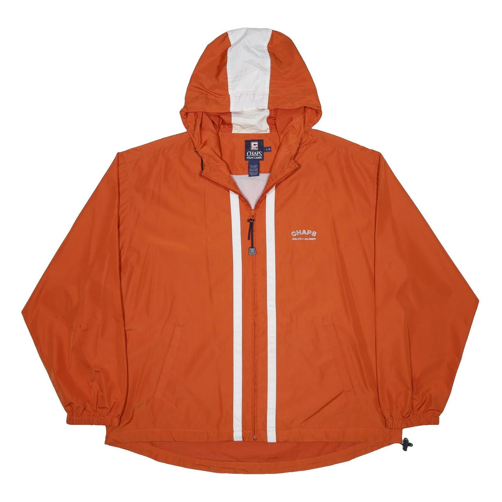 CHAPS RALPH LAUREN Mens Orange & White Zip Jacket L Polyester Plain Lightweight
