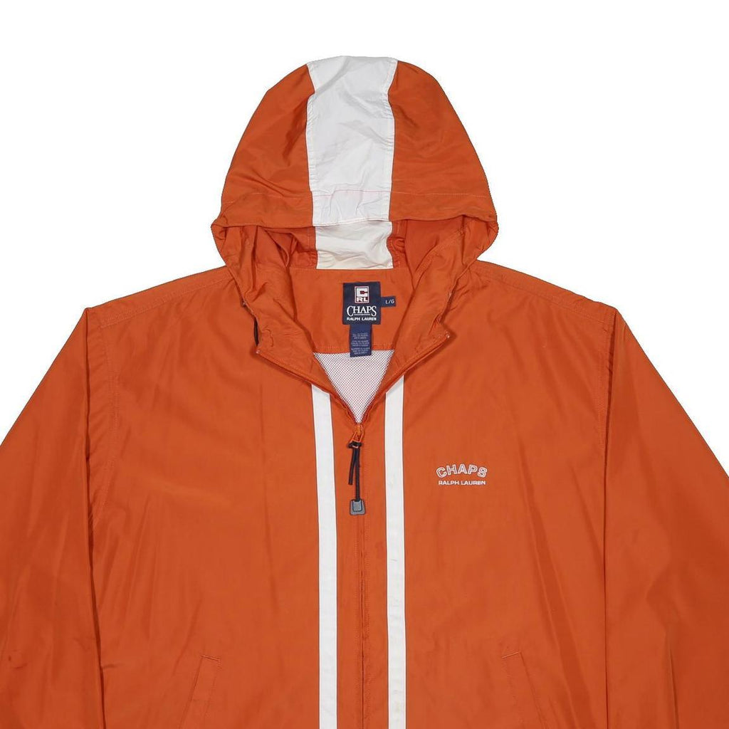 CHAPS RALPH LAUREN Mens Orange & White Zip Jacket L Polyester Plain Lightweight