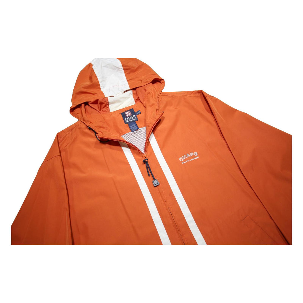 CHAPS RALPH LAUREN Mens Orange & White Zip Jacket L Polyester Plain Lightweight