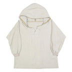 Womens Cream Hooded Pullover L Lace-Up Hoodie Patch Detail Casual