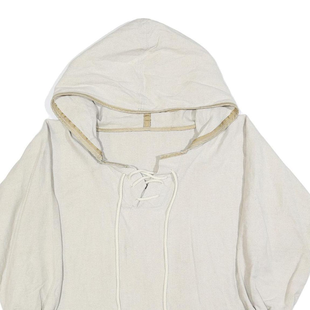 Womens Cream Hooded Pullover L Lace-Up Hoodie Patch Detail Casual