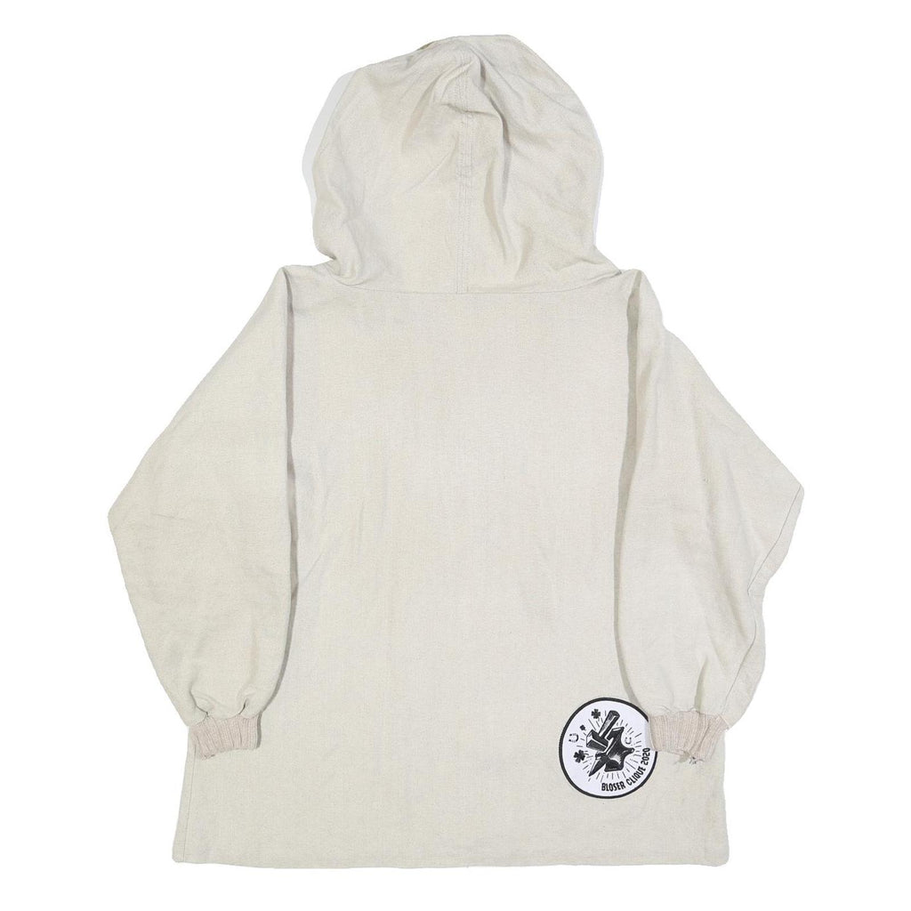 Womens Cream Hooded Pullover L Lace-Up Hoodie Patch Detail Casual