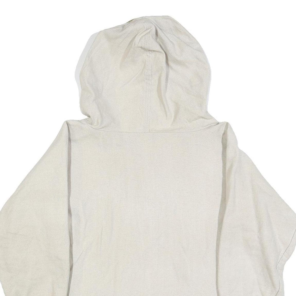 Womens Cream Hooded Pullover L Lace-Up Hoodie Patch Detail Casual