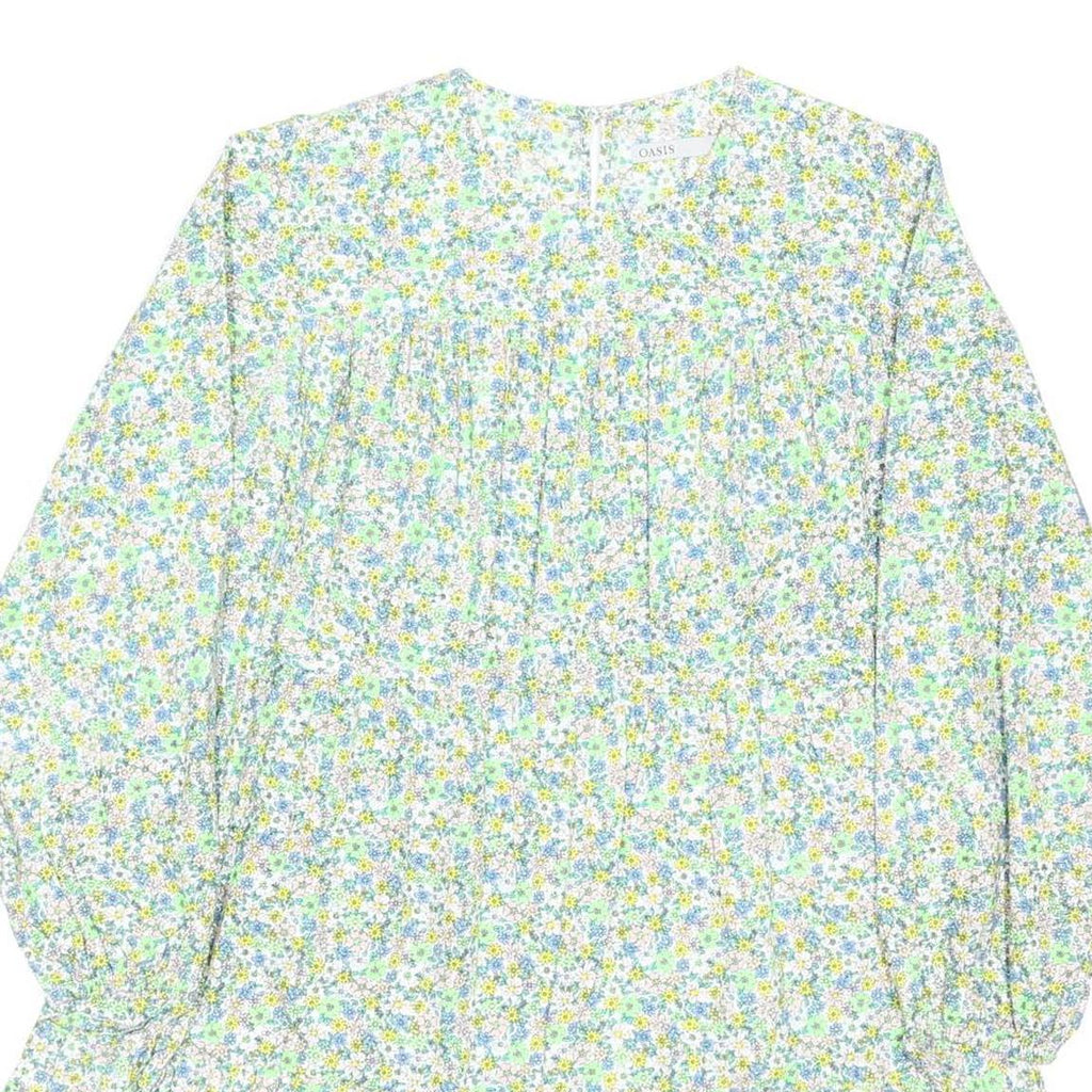 OASIS Womens White Floral Day Cotton Blend Dress UK 14 Summer Casual Light