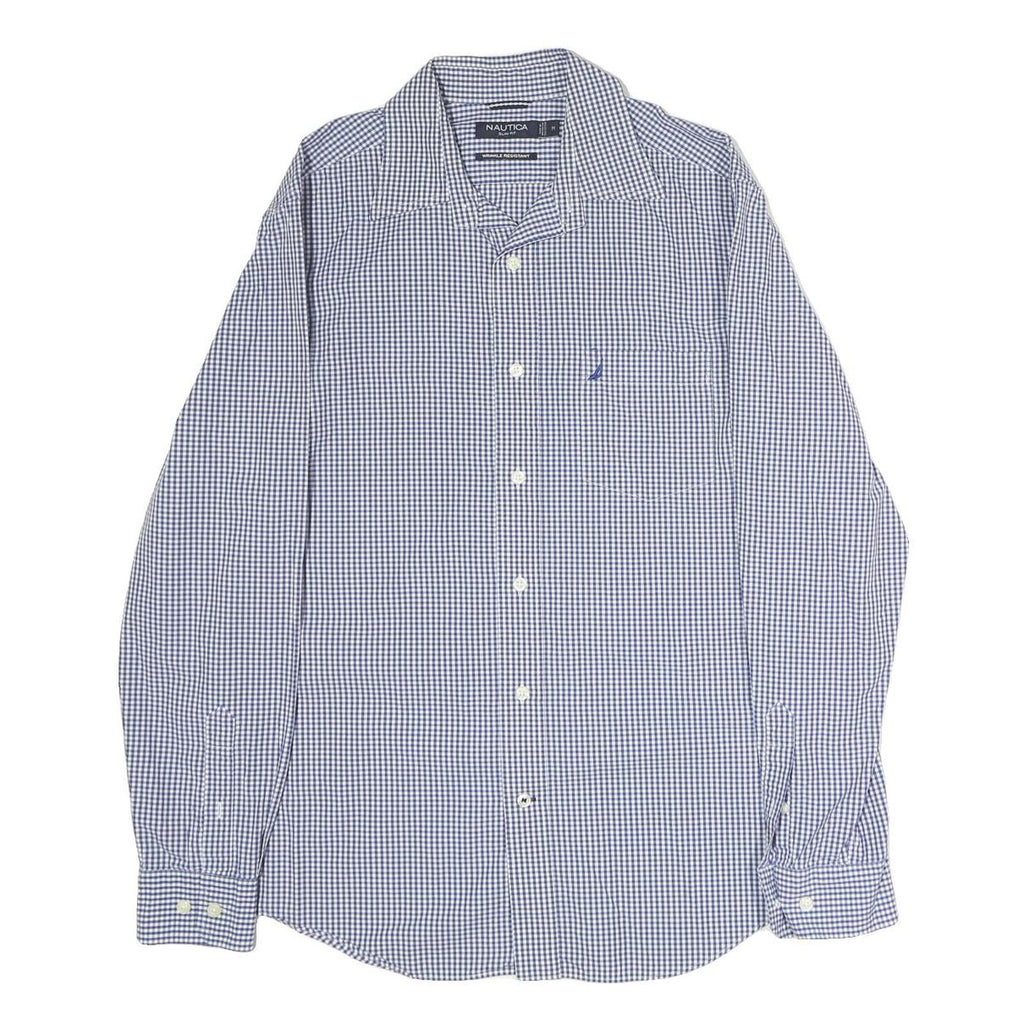 NAUTICA Mens Blue & White Check Shirt M Long Sleeve Cotton Casual Button Shirt
