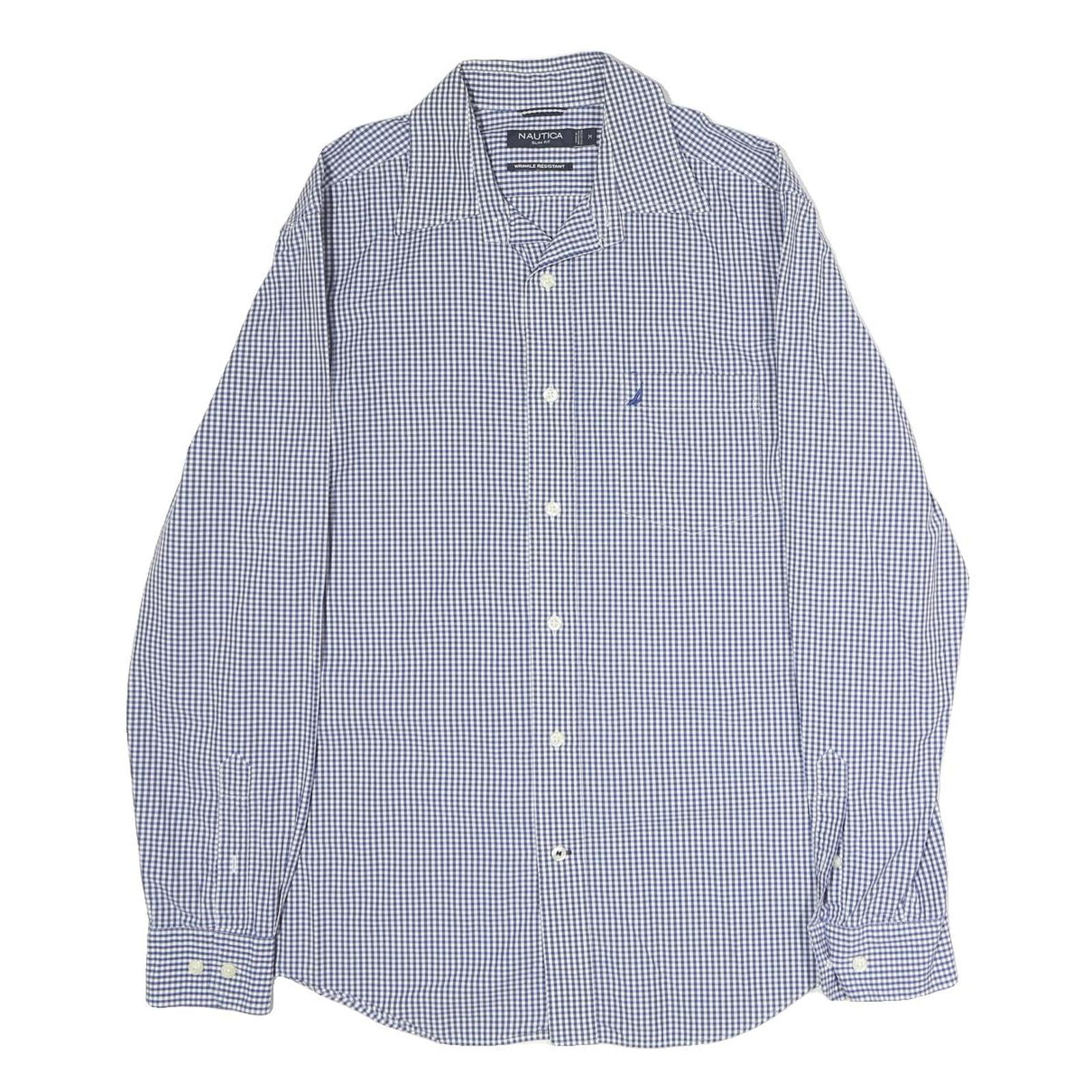 NAUTICA Mens Blue & White Check Shirt M Long Sleeve Cotton Casual Button Shirt