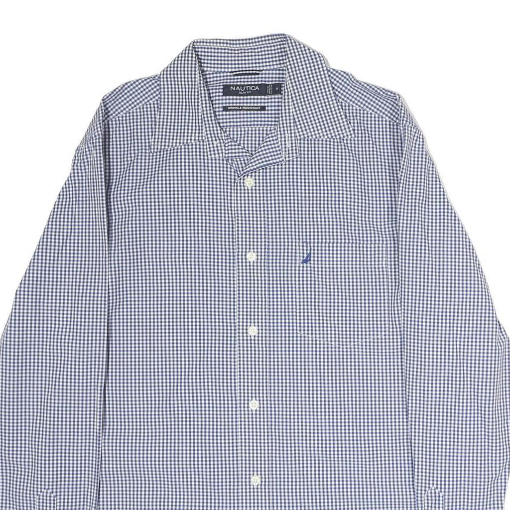 NAUTICA Mens Blue & White Check Shirt M Long Sleeve Cotton Casual Button Shirt