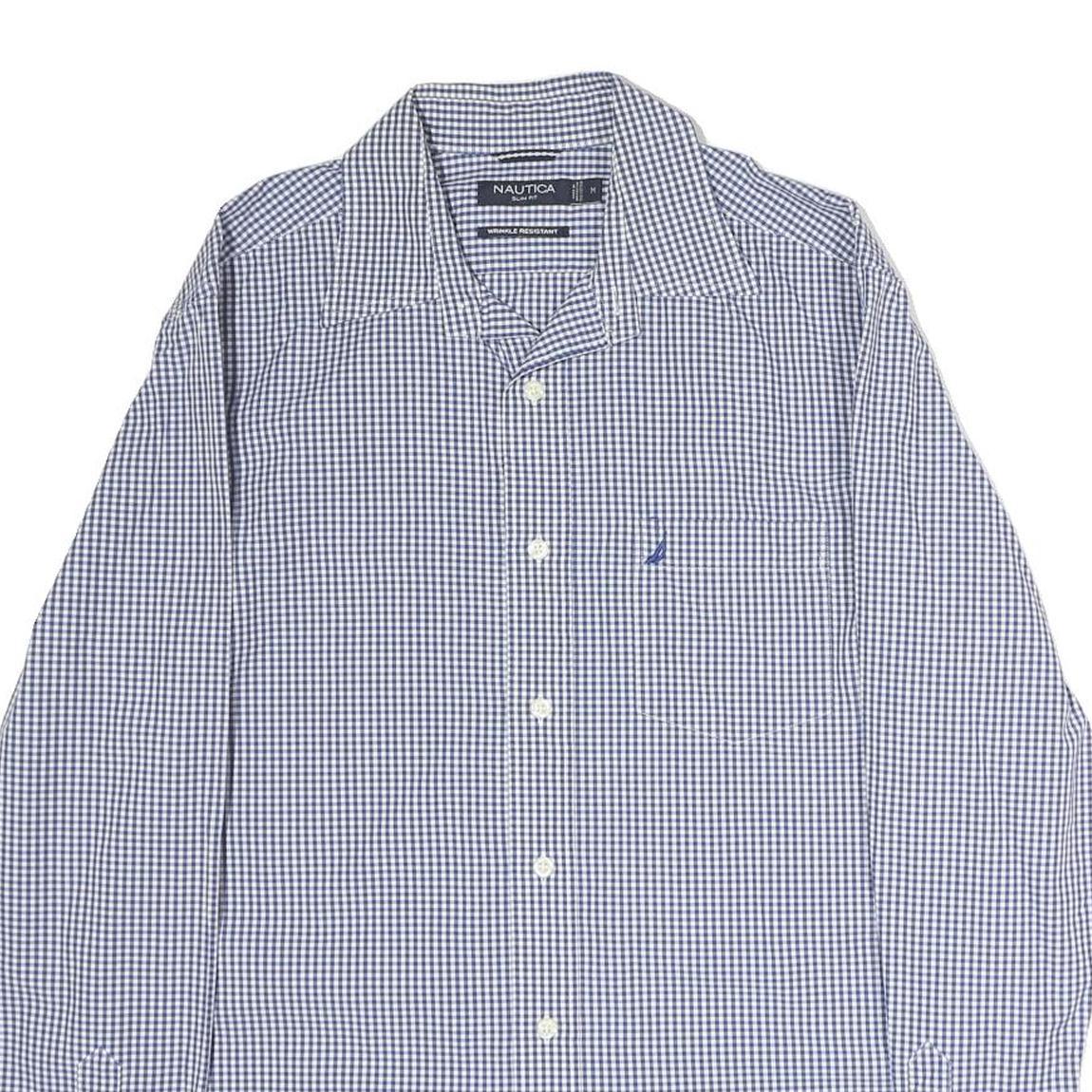 NAUTICA Mens Blue & White Check Shirt M Long Sleeve Cotton Casual Button Shirt