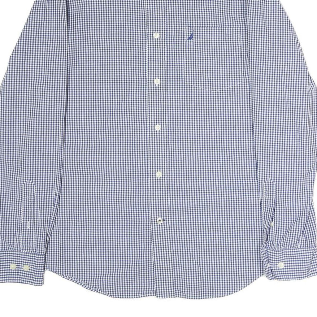 NAUTICA Mens Blue & White Check Shirt M Long Sleeve Cotton Casual Button Shirt