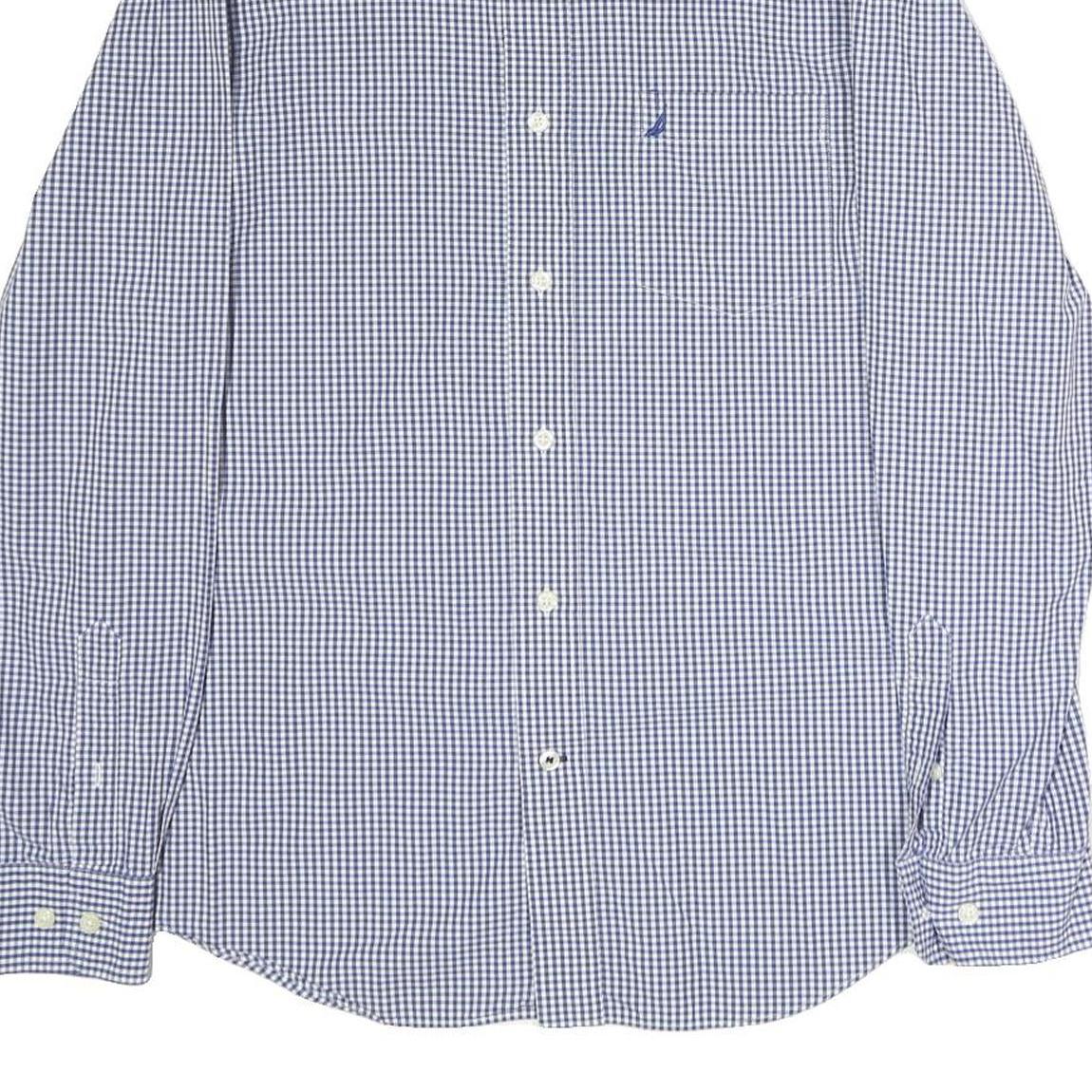 NAUTICA Mens Blue & White Check Shirt M Long Sleeve Cotton Casual Button Shirt