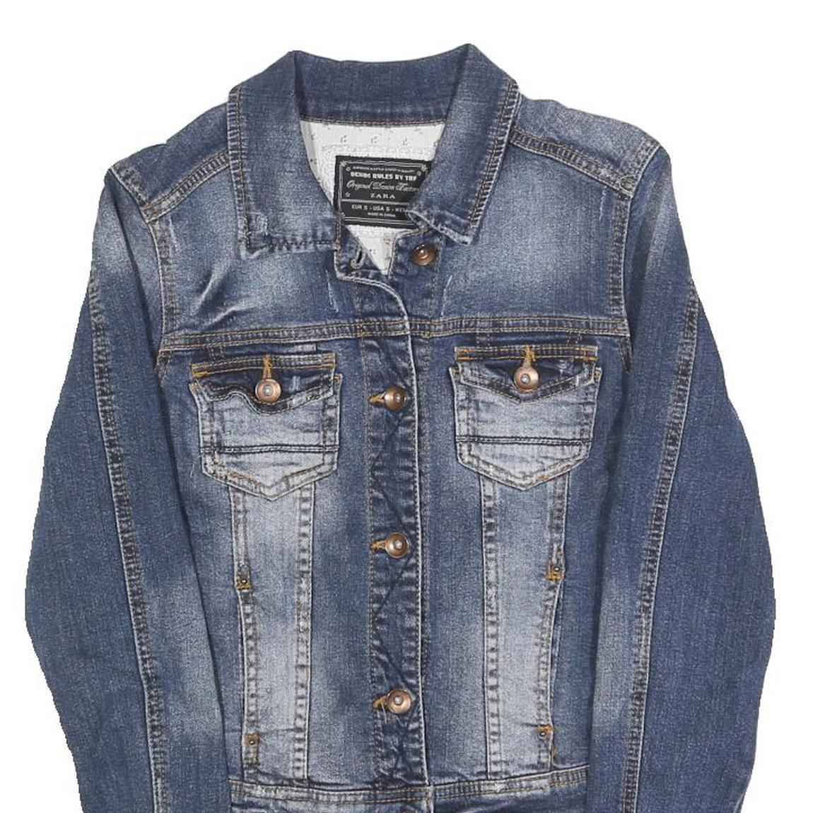ZARA Womens Blue Denim Jacket S Cotton Button Closure Classic Fit