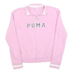 PUMA Womens Pink & White Half Zip UK 8 Cotton Blend Casual Sweatshirt Pullover