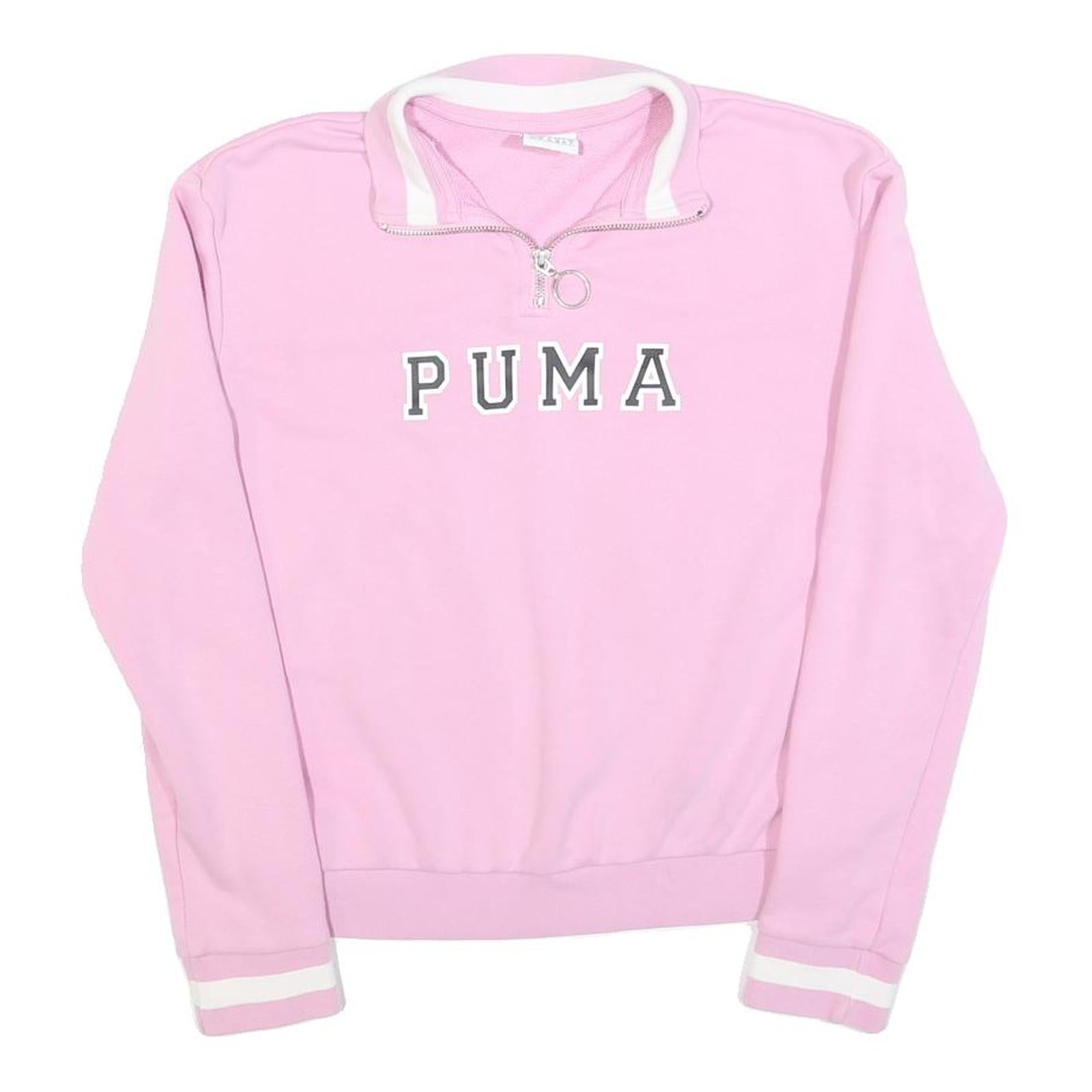 PUMA Womens Pink & White Half Zip UK 8 Cotton Blend Casual Sweatshirt Pullover