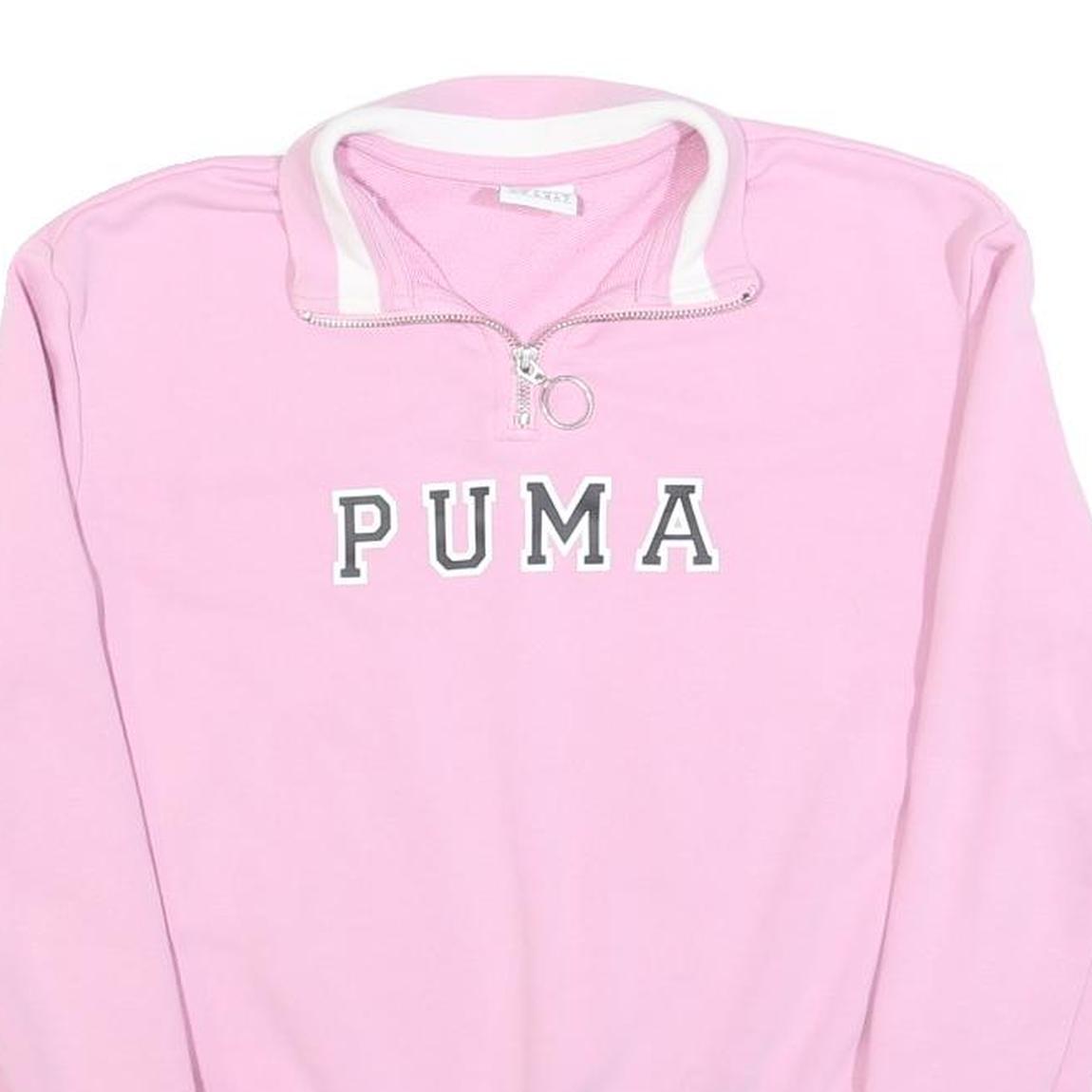 PUMA Womens Pink & White Half Zip UK 8 Cotton Blend Casual Sweatshirt Pullover