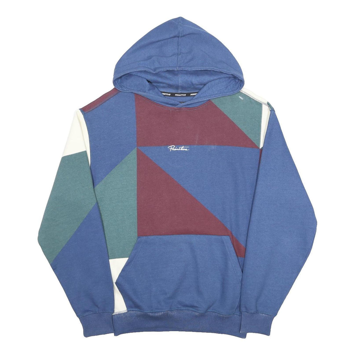 PRIMITIVE Mens Blue & Maroon Colourblock Pullover Hoodie S Cotton Blend Casual