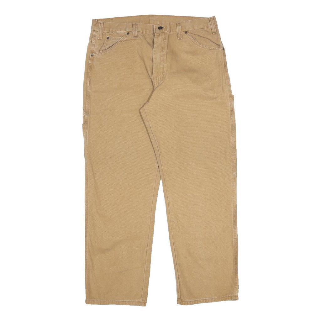 DICKIES Mens Cotton Beige Relaxed Straight Trousers W36 L30 Workwear Casual