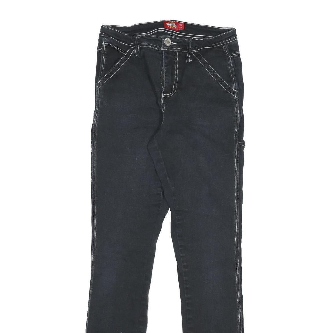 DICKIES Womens Slim Black Jeans Denim W25 L31 Zip Pockets Contrast Stitch