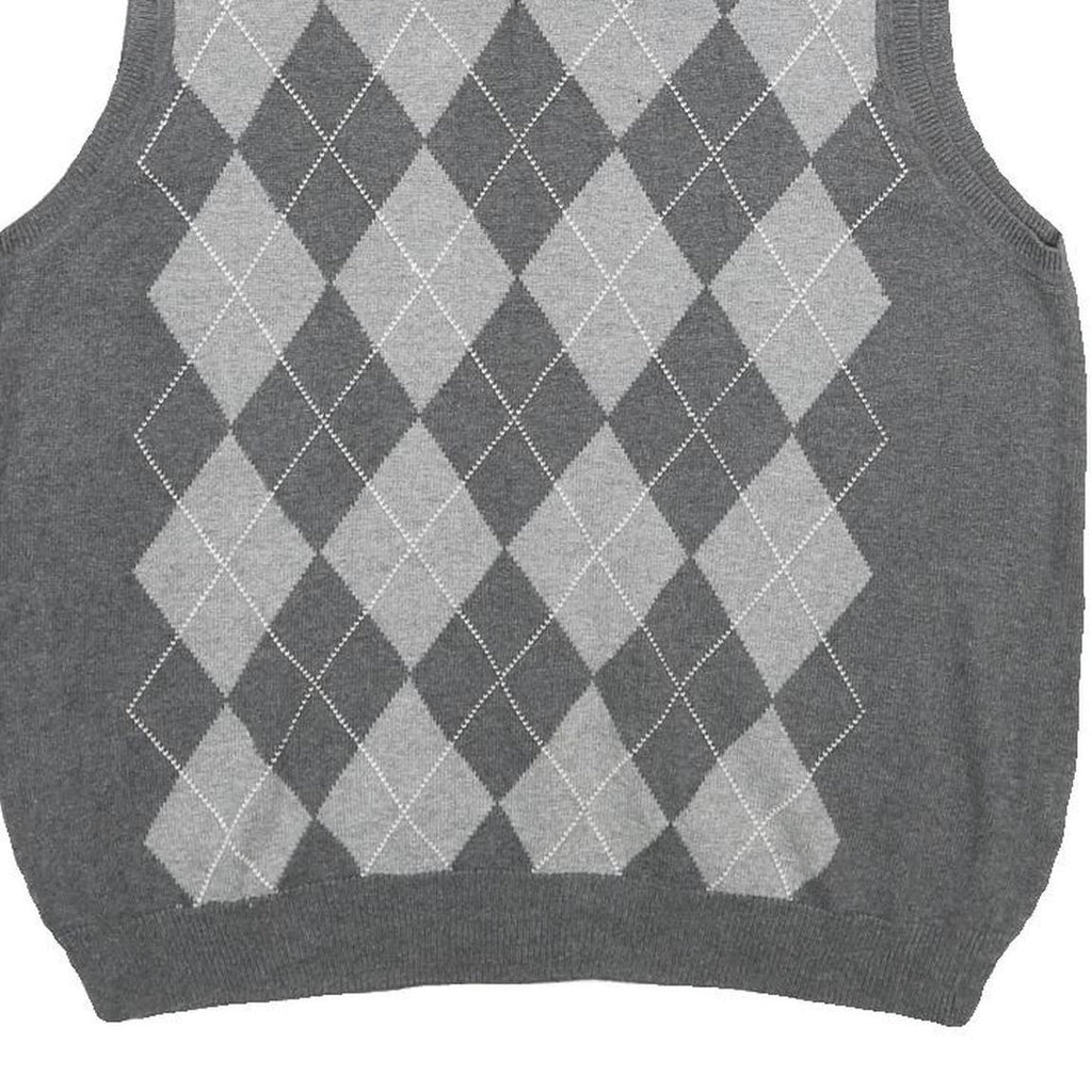 VAN HEUSEN Mens Grey Argyle Pattern V-Neck Cotton Jumper Vest M Classic knitwear