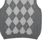 VAN HEUSEN Mens Grey Argyle Pattern V-Neck Cotton Jumper Vest M Classic knitwear