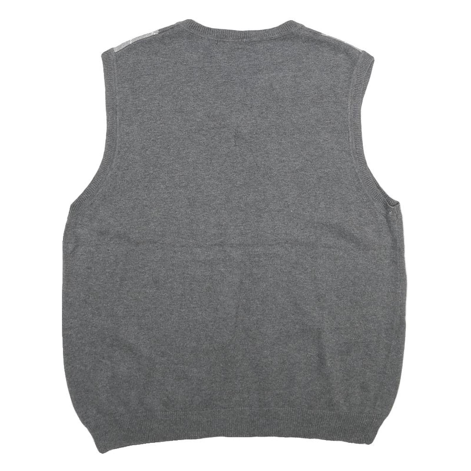 VAN HEUSEN Mens Grey Argyle Pattern V-Neck Cotton Jumper Vest M Classic knitwear