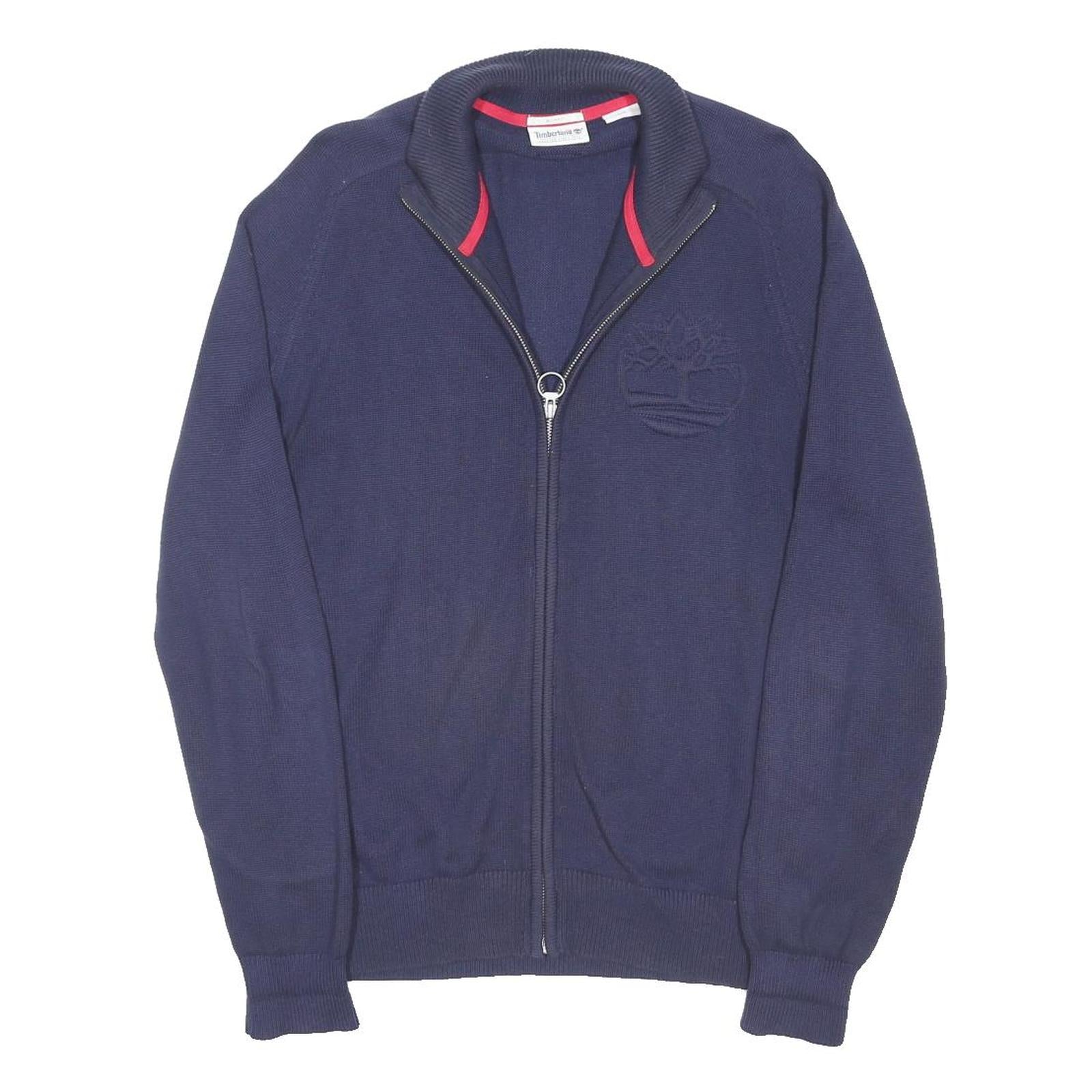 TIMBERLAND Mens Navy Blue Cotton Blend Plain Full Zip Jumper L Zip Collar