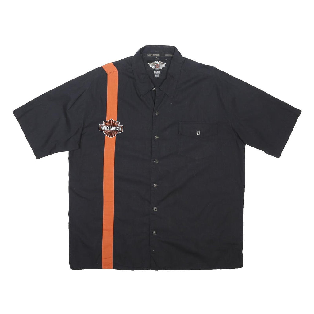 HARLEY DAVIDSON Mens Black & Orange Shirt XL Cotton Blend Button Short Sleeve