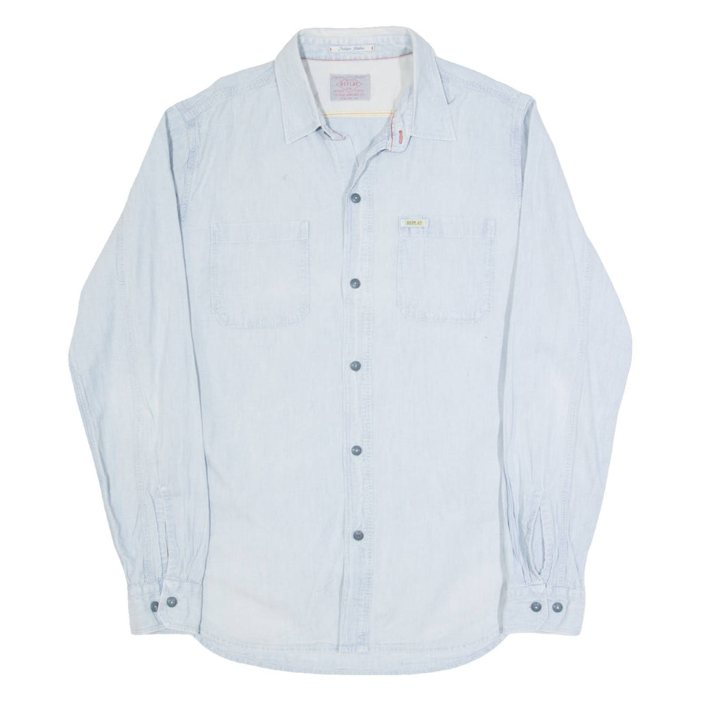 REPLAY Mens Plain Shirt Blue Long Sleeve M