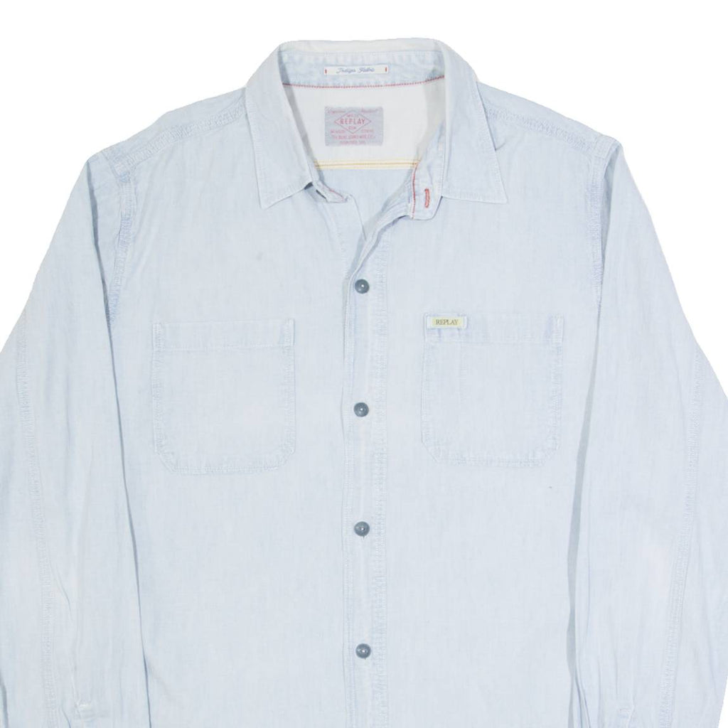 REPLAY Mens Plain Shirt Blue Long Sleeve M