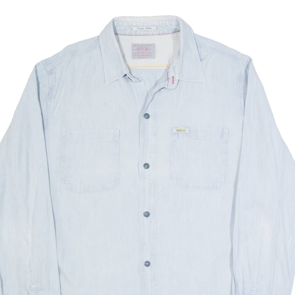 REPLAY Mens Plain Shirt Blue Long Sleeve M