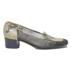 CHANTAL Womens Black & Beige Snake Print Leather Mid Heel Shoes UK 5.5 Classic