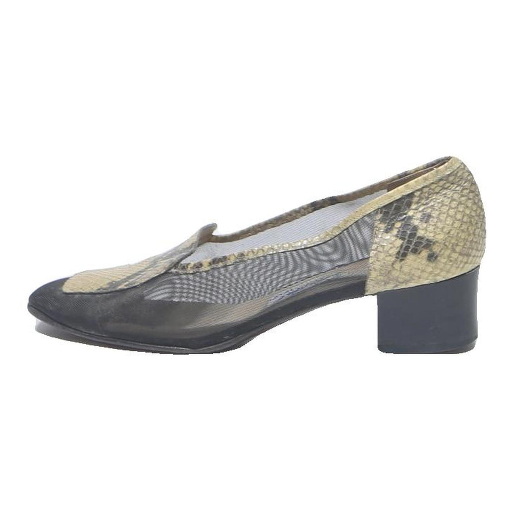 CHANTAL Womens Black & Beige Snake Print Leather Mid Heel Shoes UK 5.5 Classic
