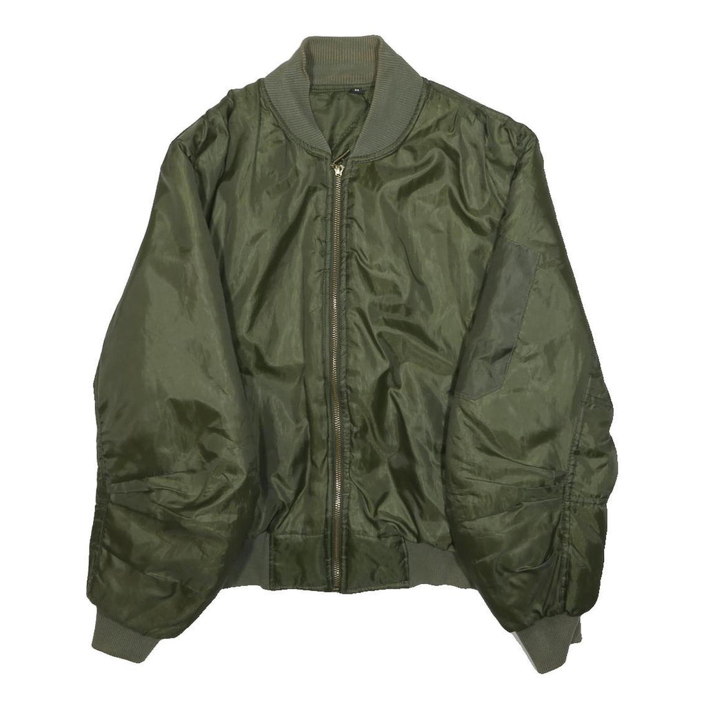 Womens Green Zip Bomber Jacket M Polyester Plain Lightweight Casual