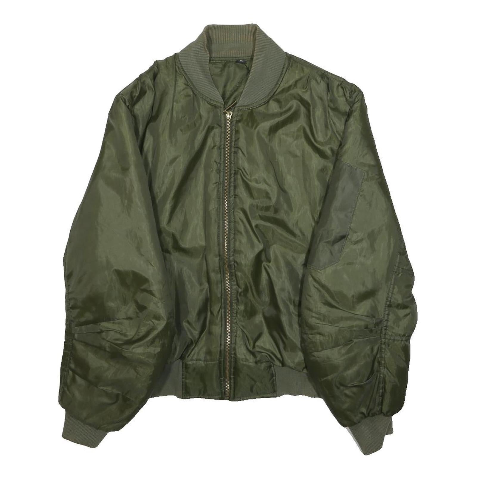 Womens Green Zip Bomber Jacket M Polyester Plain Lightweight Casual
