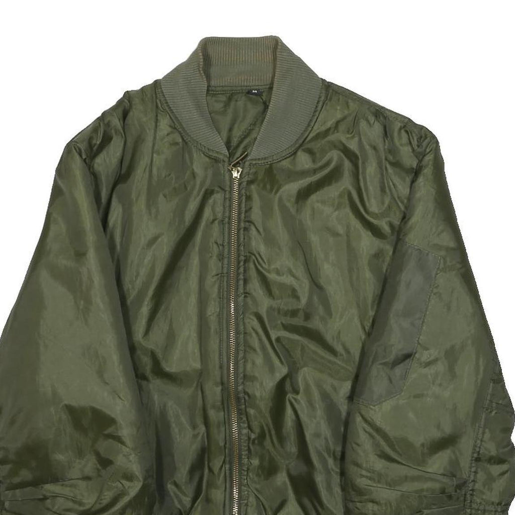 Womens Green Zip Bomber Jacket M Polyester Plain Lightweight Casual