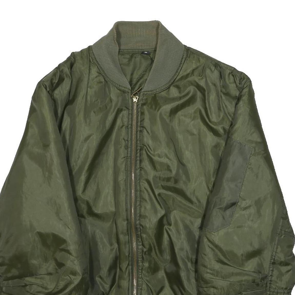 Womens Green Zip Bomber Jacket M Polyester Plain Lightweight Casual
