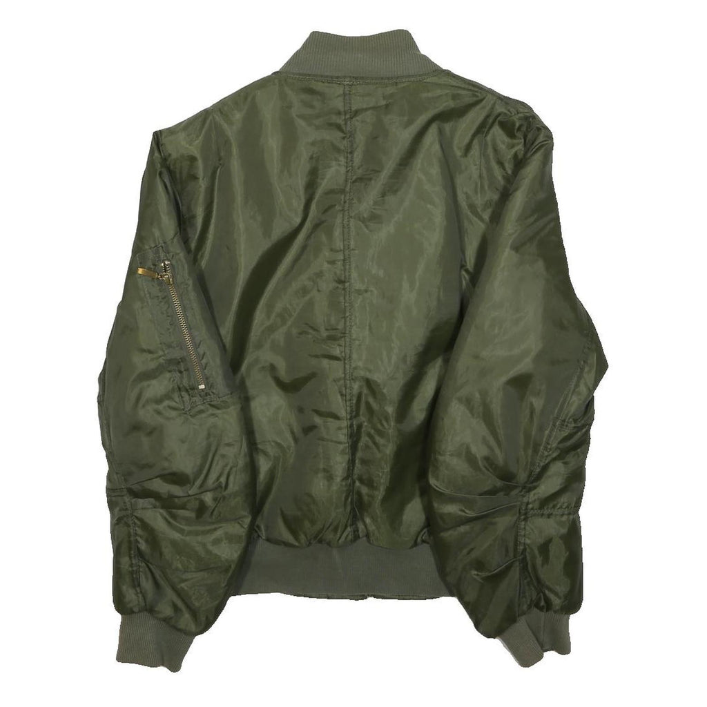 Womens Green Zip Bomber Jacket M Polyester Plain Lightweight Casual