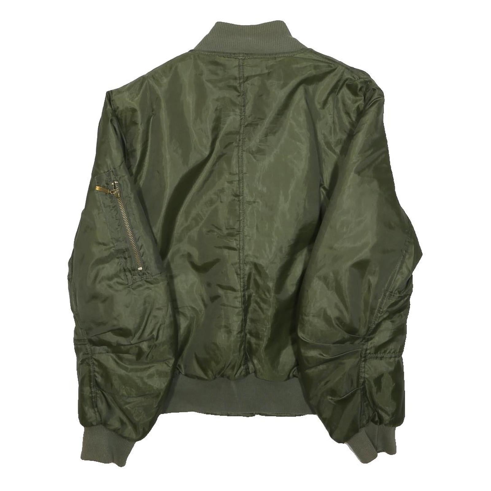 Womens Green Zip Bomber Jacket M Polyester Plain Lightweight Casual