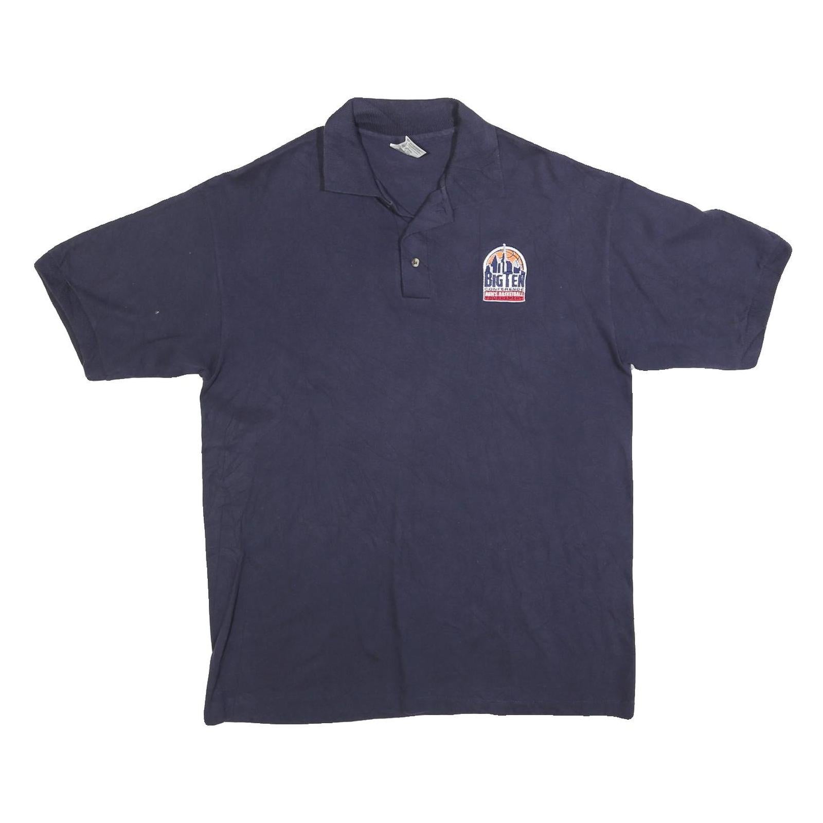 COTTON DELUXE Mens Navy Blue Big Ten Conference Short Sleeve Polo Shirt L